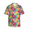 Men's Casual Shirts Party Balloon Beach Shirt Male Colorful Print Hawaii Short Sleeves Printed Novelty Oversize Blouses Gift Idea