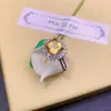 Pierścienie klastra 925 Pure srebrny chiński styl Naturalny cytrynowy mody Square Regulowany klejnot Pierścień Pierścień Detektyo Wsparcia biżuterii