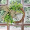 Couronne de fleurs décoratives pour porte d'entrée, printemps, été, automne, extérieur, intérieur, décoration de mur ou de fenêtre, plante émeraude