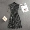 Vestido de verão novo feminino polka dot chiffon solto e versátil comprimento médio