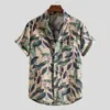 Men's Casual Shirts Stand Collar Short Sleeve Shirt Retro Style Men Striped Summer Top With For Daily