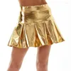 Stadiumkleding Sexy laserglanzend metallic rokken Hoge taille Mini PU-leer Geplooid Club Party Dance Holografische Festivals Rave-kostuum