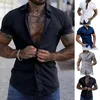 Men's Casual Shirts Men Solid Color Shirt Lapel Collar Stylish Slim Fit Summer With Turn-down Short Sleeves For Formal