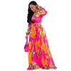 Vêtements ethniques Robes sexy pour femmes 2024 Mode d'été Tropical Print Deep V Ceinture à manches longues Une ligne Casual Vacances Sweet Maxi