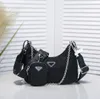 Borsa firmata Borsa di lusso Donna Saffiano riedizione Borse mezza luna Borse a tracolla 3 pezzi Borsa hobo Borsa a tracolla in pelle di alta qualità Portafogli in tela di nylon con pochette