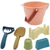 6pcsset Barn Castle Beach Toy Sand Bucket Pool Play Dredging Toys Kid Summer Water Set With Shovel DDJ 240304