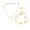 Designer Ketting Luxe Klavertje Vier Sieraden Sets Diamond Shell Mode Vrouwen Armband Oorbellen Valentijnsdag Verjaardagscadeau