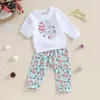 Kledingsets Baby Baby Meisjes Jongens Kerstoutfits Kerstman met lange mouwen Sweatshirt Tops Joggerbroek Set Leuke herfst-winterkleding