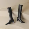 Botas Qutaa 2024 Outono Inverno Mulheres Joelho Alto Plataformas de Microfibra Sapatos Mulher Saltos Escritório Senhora Festa BootSize 34-42