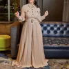 Ethnic Clothing Elegant Women Office High Waist Wide Leg Jumpsuit Turn Down Collar Long Sleeve Romper Button Pleated Femme Bodysuits Belted