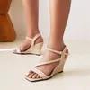 Sandales PXELENA grande taille sexy concis été compensés talons hauts bride à la cheville chaussures femmes bureau dame rencontres quotidiennes en cuir verni