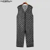 Overalls 1INCERUN Men Jumpsuits Lace Transparent V Neck Sleeveless Sexy Male Rompers Streetwear 2023 Zipper Loose Fashion Overalls S5XL