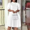 Ethnische Kleidung Frauen Kleid Lose Plissee Hoher Kragen Kurze Ärmel Übergroße Große Größe Afrikanische Weibliche Robe Klassisch Elegante Büro Damen