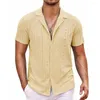 Мужские повседневные рубашки с кубинским воротником, летняя рубашка с вырезом, стильная ажурная рубашка с отложным коротким рукавом для A