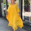 Plus Size Kleider Gelbe Spitze Lose Langes Kleid Frauen Halbarm Sexy Afrikanisches Elegantes Großes Casual Party 34