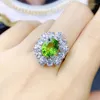 Clusterringen Natuurlijke Echte Groene Peridot Ring Bloemstijl Per Sieraden 925 Sterling Zilver 0,3 ct 6 st 2,5 ct 1 st Edelsteen Fijn T238258