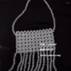 Moda sznurka Wysokiej jakości frędzla design damskie torby na ramię ciemnozielone przezroczyste akrylowe z koraliki dzianinowe torba telefoniczna
