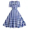 Casual Dresses Plaid Print Summer For Women 2024 Robe Pinup Vintage 50s 60s Short Sleeve Rockabilly Party Office Dress Vestidos