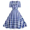 Sukienki swobodne Plaid Print Summer for Women 2024 szata pinup vintage 50s 60s z krótkim rękawem Rockabilly Party Office sukienka Vestidos