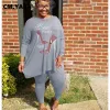 Sets cm.yaya dames plus size set print lange tops + rekbare broek twee 2 -delige sets mode -outfits casualwear actieve trainingspakken vallen