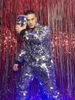 Scene Wear Sparkly paljett Jumpsuit Nightclub Birthday Prom Party Outfit Men Dancer Singer Show One Piece Costume