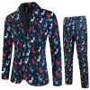 Costumes Noël 3D impression hommes 2 pièces ensemble Blazer veste + pantalon un bouton Costumes de noël Costumes grande taille fête Ternos Para Hombre