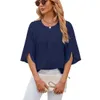 Women Summer Shirts Chiffon Tops Dressy Casual Crew Neck Shirts Ruffle Short Sleeve Loose Blouses