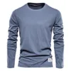 Mens Long Sleeve New Pure Color T-shirt Trend Leisure Sports slitage Rund hals Bomullsbottnad skjorta