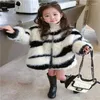 Daunenmantel Mode Kinder Mädchen Herbst Winter Langarm Streifen Parka Kunstpelz Babykleidung Verdickung Mit Kapuze Warme Oberbekleidung Jacke