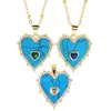 Pendentif Colliers Classique Vintage Bleu Turquoise Double Coeur Collier Zircon Plaqué Or Clavicule Chaîne Personnalisé Bijoux Cadeaux