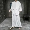 Ethnic Clothing Summer Loose Fitting Kimono Cropped Pants Two-Piece Set Traditional Japanese Cardigan Plus Size 5XL Samurai Streetwear