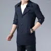 Jaquetas masculinas negócios jaqueta casual 2024 outono homens longo algodão blusão outwear masculino moda trench coat sobretudo