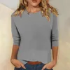 Camicette da donna Camicetta da donna elastica T-shirt dalla trama morbida Collezione casual elegante O-collo Manica a 3/4 Pullover Top per A