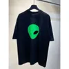 LED Balenciagia Track Vêtements de marque Triple S Balanciaga Tshirt ExtremeHigh Version Paris Édition Limitée Alien Mask Print Lavé avec trou d'eau Col usé