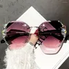 Outdoor Brillen Vintage Retro Snijlens Vrouwelijke Gradiënt Dames Zonnebril Strass Zonnebril Randloos