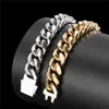 Hurtownia hip -hopowa lodowa zapięcie CZ krawężnik 10 12 mm bransoletki złota platowana stal nierdzewna kubańska bransoletka dla mężczyzn