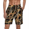 Pantalones cortos para hombre, bañadores informales con estampado de cadenas y perlas, pantalones cortos de playa de talla grande transpirables con eslabones dorados para surfear