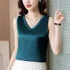 Toppar Acetat Satin Camisole Kvinnors Vneck Silk Vest White Black Basic Wild Satin Women Crop Top Streetwear Avocado Green Tanks