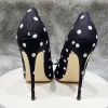 ブーツTikicup Polka Dot Women Black Satin Stiletto High Heill With Bowknotシックな女性デザイナードレスシュー