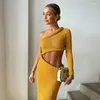 Work Dresses Women Sexy One Shoulder Crop Top Long Skirts Club Party Outfits Matching Sets Autumn Elegant Braiding Rope Two Piece Set