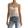 Women's Tanks Women Solid Mesh Tube Top Sweetheart Neck Ruched Bandeau Strapless Semi See Through Skinny Crop Tops