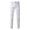 Jeans da uomo in stile americano High Street Distressed Patch Trasmissione in diretta con classico diamante elastico bianco retrò