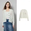 Kvinnors stickor Toyouth Women Cardigan Sweater 2024 Spring Flower Brodery Mönster Single Breasted Button V Neck White Knitwear Fashion Tops