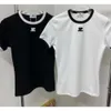 Designer COUREGES T-shirt D'été À Manches Courtes Femmes Tshirt Contraste Couleur Broderie Slim Fit Top Tee Haute Qualité