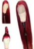 Röd färg silke rak glueless full spets peruker med babyhår före plockade remy burgundy mänskligt hår peruk för kvinnor7682105