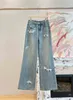 Gratis frakt 2024 White/Pink Letter Brodery Straight Loose Women's Jeans Designer Women's Denim Pants 3174