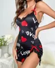 Robes décontractées Mode 2024 Été Sexy Pour Femmes Élégant Accueil Amour Coeur Imprimé Léopard Bowknot Décor Fente Babydoll