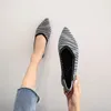 Casual Shoes 2024 Flying Woven Black And White Stripes Color Matching Women Comfortable Pointed Toe Boat