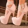 Stivali con tacchi alti femminili, tacchi super alti, rivetta rosa da 16 cm e diamanti con tacchi alti sexy alla moda, scarpe di grandi dimensioni