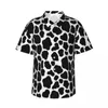 Herren-Freizeithemden, schwarz-weißes Kuh-Druck-Urlaubshemd, Punkte, Tier, hawaiianische Herren-Retro-Blusen, kurzärmeliges, atmungsaktives Oberteil